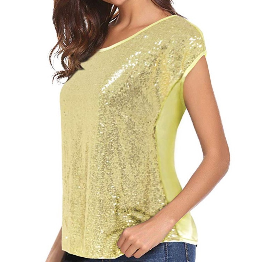 3/$25 Lecceca Gold Front Sequin Top T-Shirt Style - Picture 3 of 8